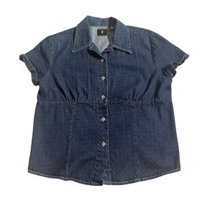 Levi's Denim Button Front Top Size M Blue Dotted Short Sleeve Empire Waist Shirt
